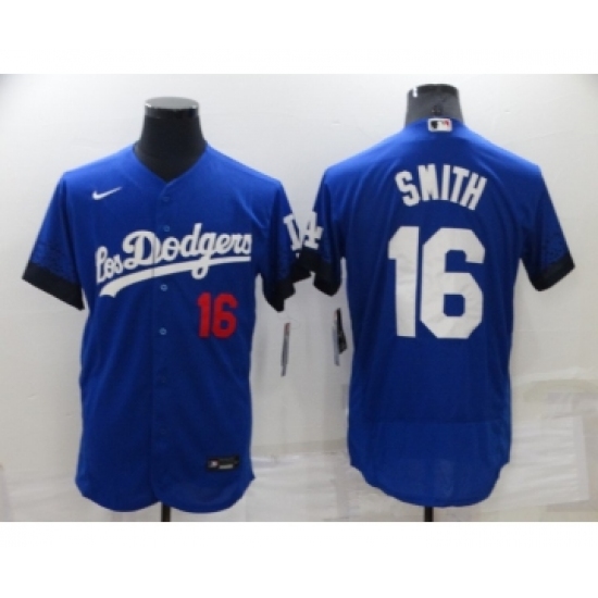 Men's Los Angeles Dodgers 16 Will Smith 2021 Royal City Connect Flex Base Stitched Baseball Jersey