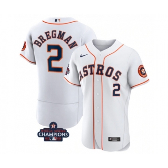 Men's Houston Astros 2 Alex Bregman White 2022 World Series Champions Flex Base Stitched Baseball Jersey