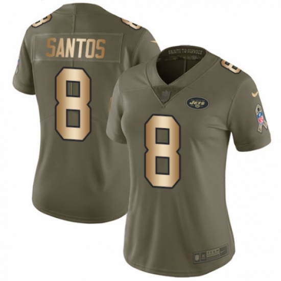 Women's Nike New York Jets 8 Cairo Santos Limited Olive/Gold 2017 Salute to Service NFL Jersey