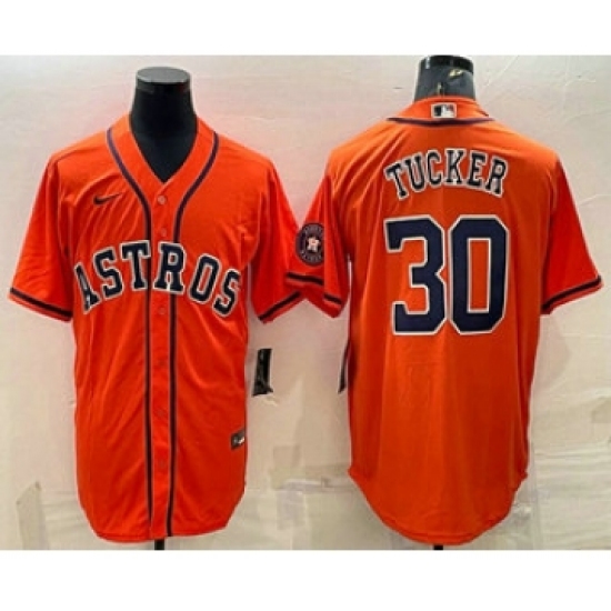 Men's Houston Astros 30 Kyle Tucker Orange With Patch Stitched MLB Cool Base Nike Jersey