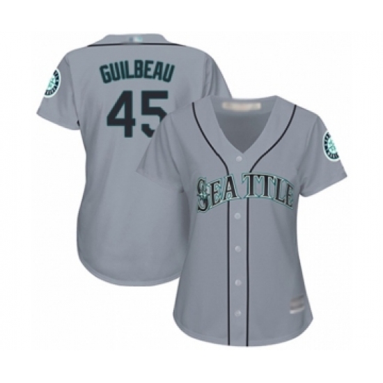 Women's Seattle Mariners 45 Taylor Guilbeau Authentic Grey Road Cool Base Baseball Player Jersey - Click Image to Close