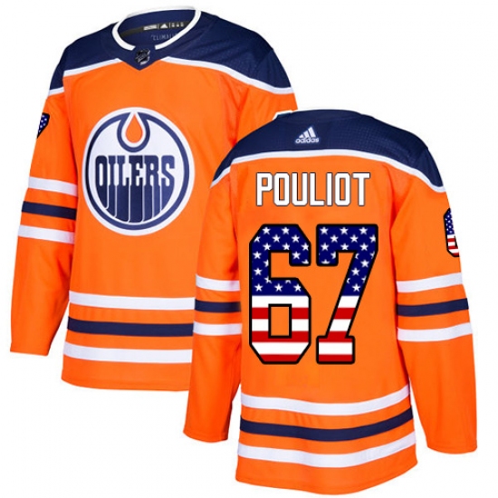 Men's Adidas Edmonton Oilers 67 Benoit Pouliot Authentic Orange USA Flag Fashion NHL Jersey