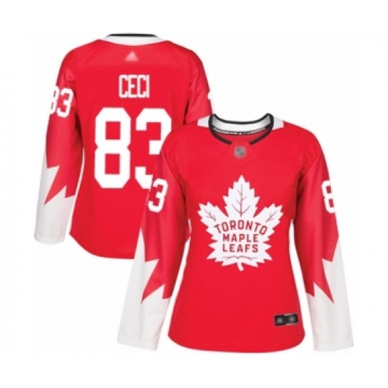 Women's Toronto Maple Leafs 83 Cody Ceci Authentic Red Alternate Hockey Jersey
