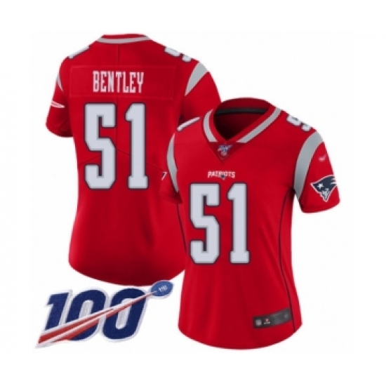 Women's New England Patriots 51 JaWhaun Bentley Limited Red Inverted Legend 100th Season Football Jersey