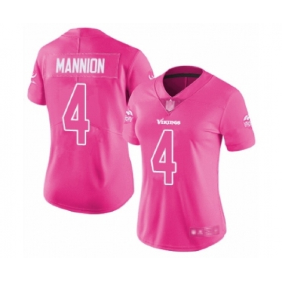 Women's Minnesota Vikings 4 Sean Mannion Limited Pink Rush Fashion Football Jersey
