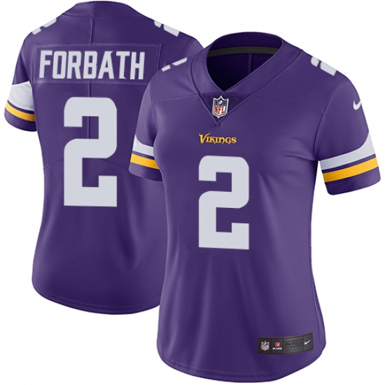 Women's Nike Minnesota Vikings 2 Kai Forbath Purple Team Color Vapor Untouchable Limited Player NFL Jersey