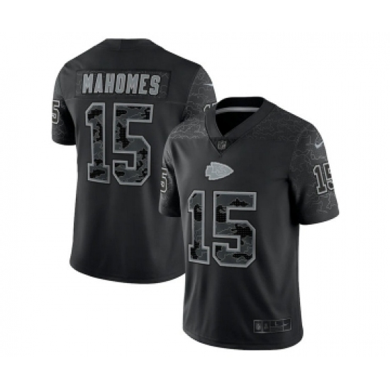 Men's Kansas City Chiefs 15 Patrick Mahomes Black Reflective Limited Stitched Jersey