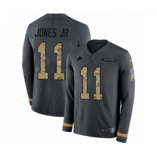 Men's Nike Detroit Lions 11 Marvin Jones Jr Limited Black Salute to Service Therma Long Sleeve NFL Jersey