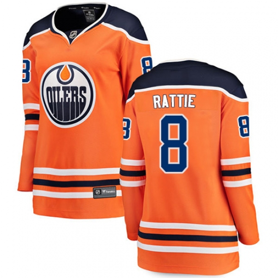 Women's Edmonton Oilers 8 Ty Rattie Fanatics Branded Orange Home Breakaway NHL Jersey