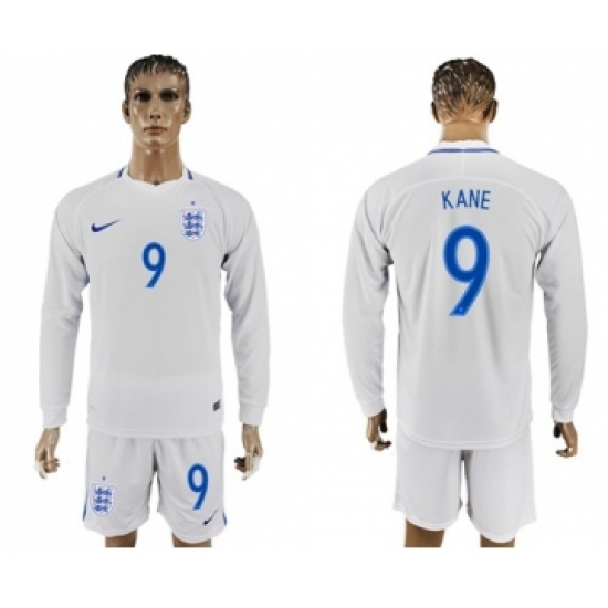 England 9 Kane Home Long Sleeves Soccer Country Jersey