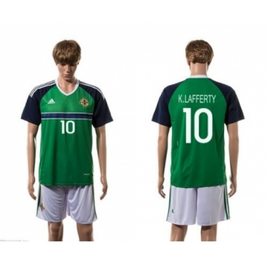 Northern Ireland 10 K.Lafferty Green Home Soccer Country Jersey