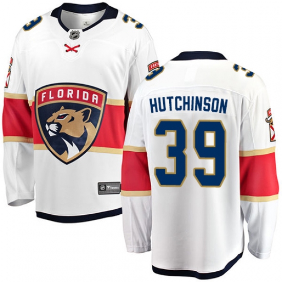 Youth Florida Panthers 39 Michael Hutchinson Authentic White Away Fanatics Branded Breakaway NHL Jersey