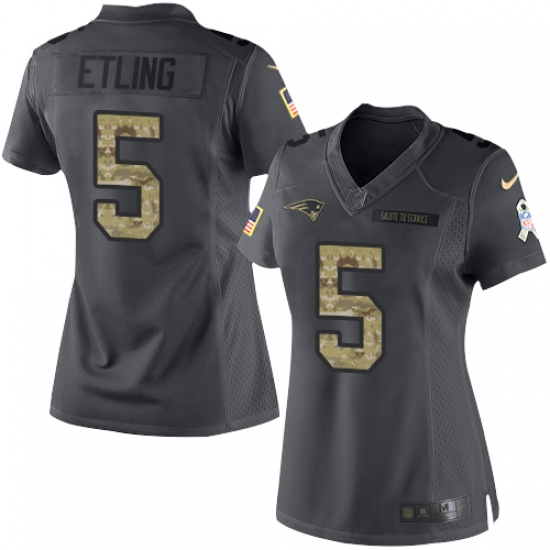 Women's Nike New England Patriots 5 Danny Etling Limited Black 2016 Salute to Service NFL Jersey