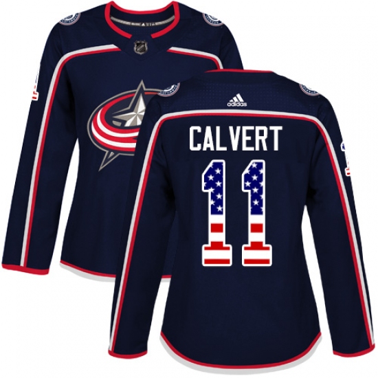 Women's Adidas Columbus Blue Jackets 11 Matt Calvert Authentic Navy Blue USA Flag Fashion NHL Jersey