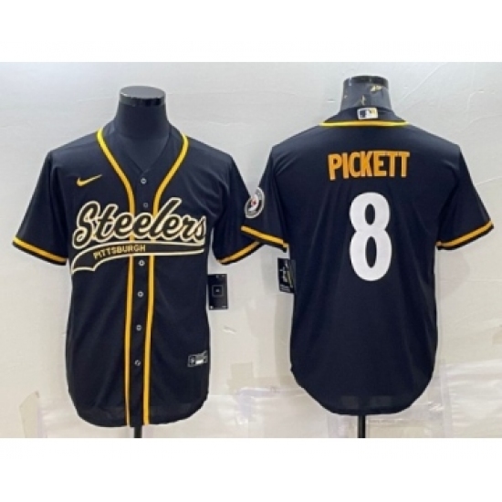 Men's Pittsburgh Steelers 8 Kenny Pickett Black Cool Base Stitched Baseball Jersey
