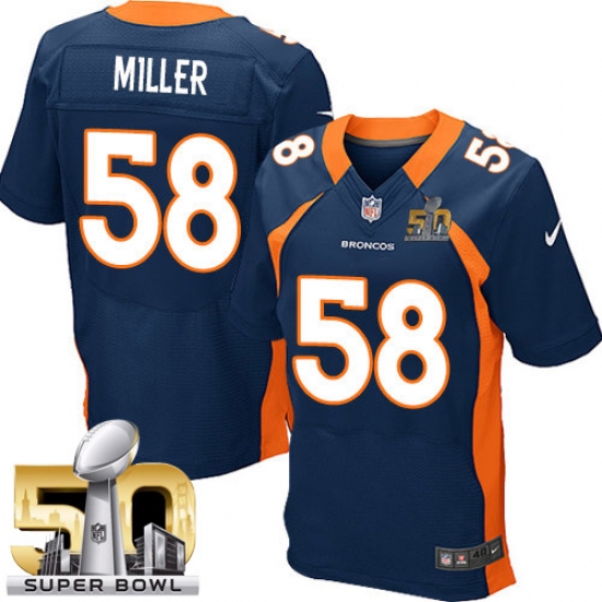 Men's Nike Denver Broncos 58 Von Miller Elite Navy Blue Alternate Super Bowl 50 Bound NFL Jersey