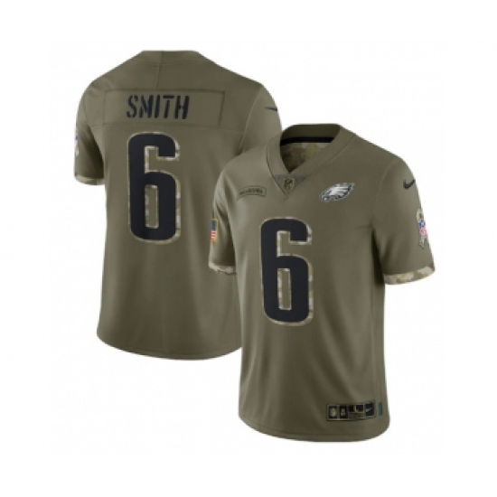 Men's Philadelphia Eagles 6 DeVonta Smith 2022 Olive Salute To Service Limited Stitched Jersey