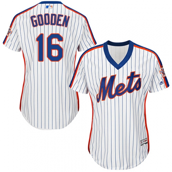 Women's Majestic New York Mets 16 Dwight Gooden Replica White Alternate Cool Base MLB Jersey