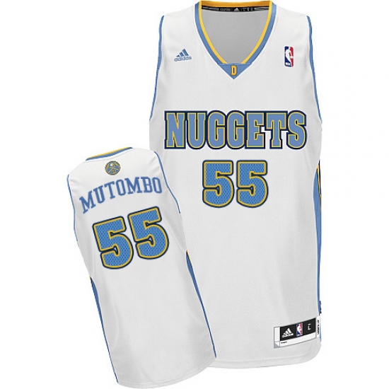 Men's Adidas Denver Nuggets 55 Dikembe Mutombo Swingman White Home NBA Jersey