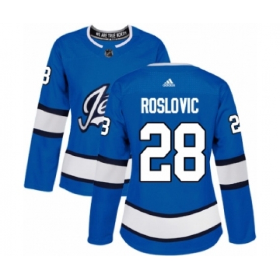 Women's Adidas Winnipeg Jets 28 Jack Roslovic Authentic Blue Alternate NHL Jersey