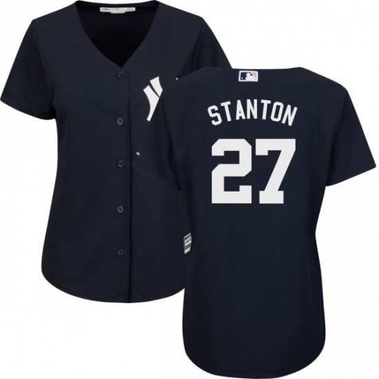 Women's Majestic New York Yankees 27 Giancarlo Stanton Authentic Navy Blue Alternate MLB Jersey