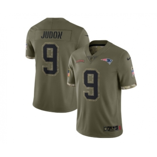 Men's New England Patriots 9 Matt Judon 2022 Olive Salute To Service Limited Stitched Jersey