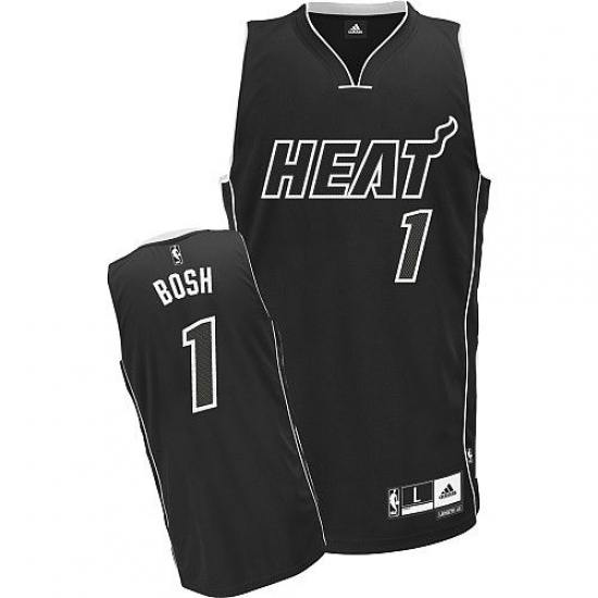 Men's Adidas Miami Heat 1 Chris Bosh Authentic Black Shadow NBA Jersey