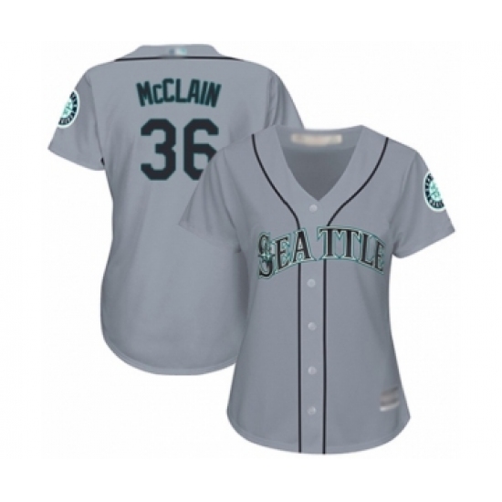 Women's Seattle Mariners 36 Reggie McClain Authentic Grey Road Cool Base Baseball Player Jersey
