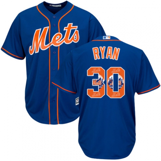 Men's Majestic New York Mets 30 Nolan Ryan Authentic Royal Blue Team Logo Fashion Cool Base MLB Jersey