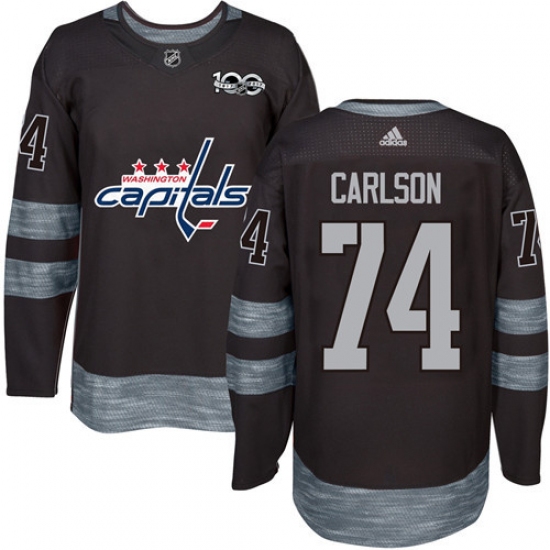 Men's Adidas Washington Capitals 74 John Carlson Authentic Black 1917-2017 100th Anniversary NHL Jersey