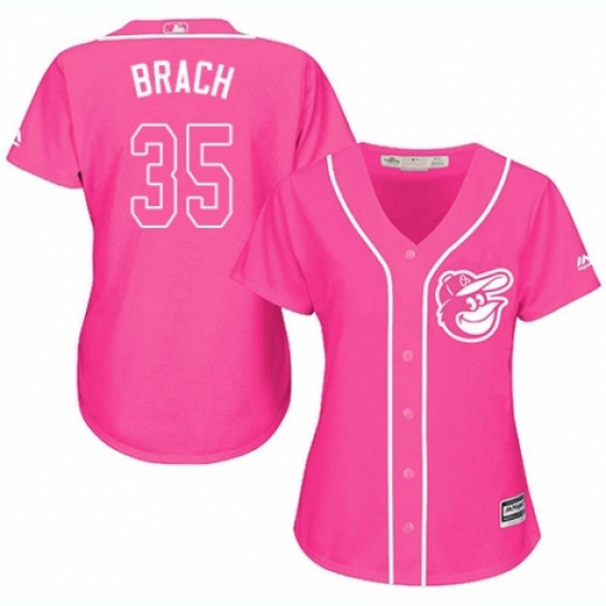 Women's Majestic Baltimore Orioles 35 Brad Brach Replica Pink Fashion Cool Base MLB Jersey