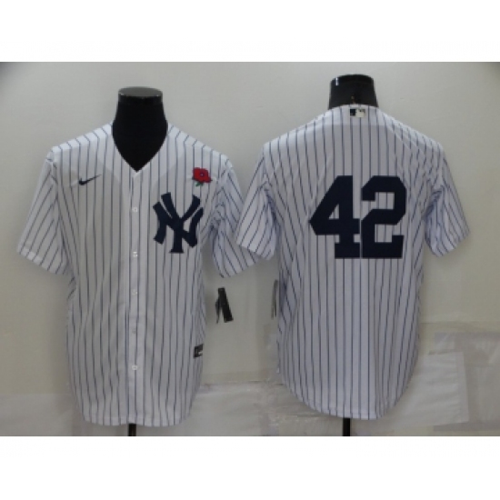Men's New York Yankees 42 Mariano Rivera White No Name Stitched Rose Nike Cool Base Throwback Jersey