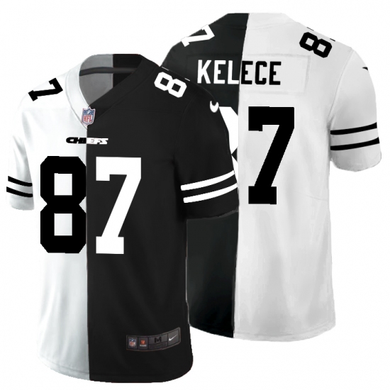 Men's Kansas City Chiefs 87 Travis Kelce Black White Limited Split Fashion Football Jersey
