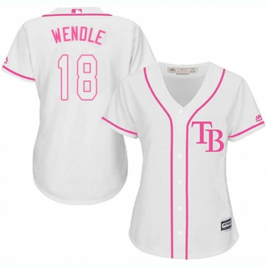 Women's Majestic Tampa Bay Rays 18 Joey Wendle Replica White Fashion Cool Base MLB Jersey