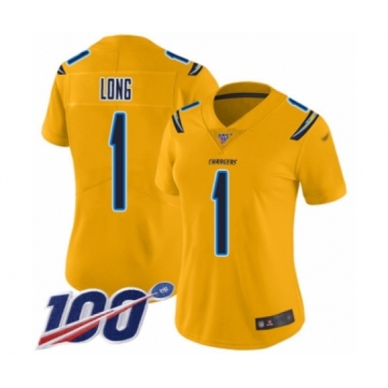 Women's Los Angeles Chargers 1 Ty Long Limited Gold Inverted Legend 100th Season Football Jersey