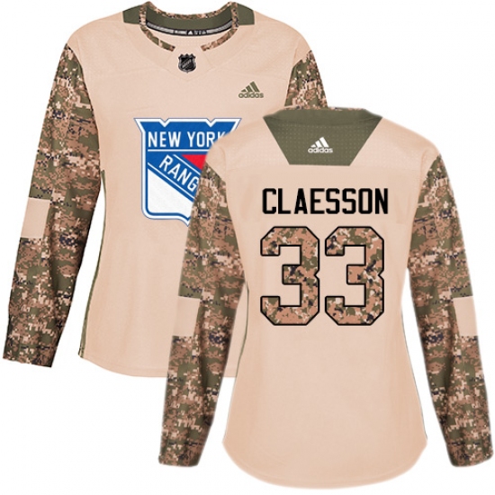 Women's Adidas New York Rangers 33 Fredrik Claesson Authentic Camo Veterans Day Practice NHL Jersey