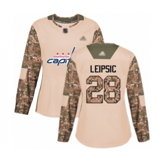 Women's Washington Capitals 28 Brendan Leipsic Authentic Camo Veterans Day Practice Hockey Jersey