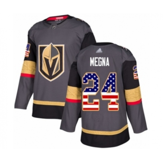 Men's Vegas Golden Knights 24 Jaycob Megna Authentic Gray USA Flag Fashion Hockey Jersey