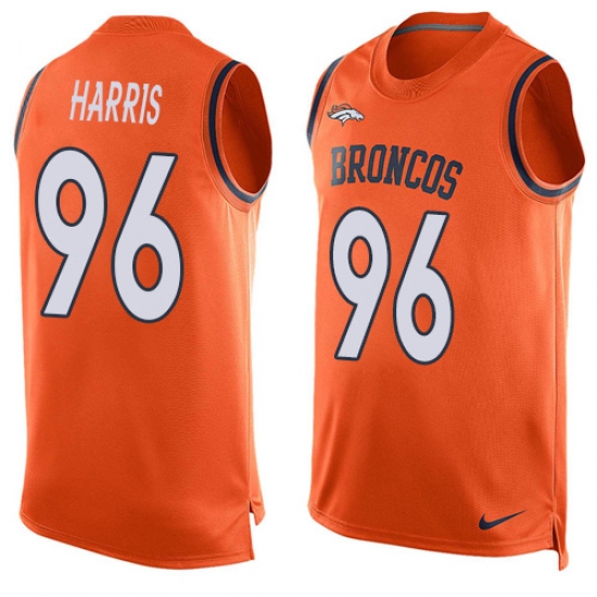 Men's Nike Denver Broncos 96 Shelby Harris Limited Orange Player Name & Number Tank Top NFL Jersey