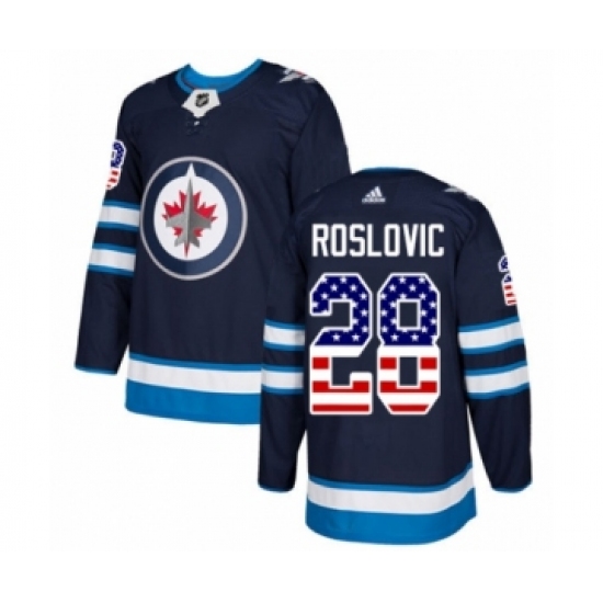 Men's Adidas Winnipeg Jets 28 Jack Roslovic Authentic Navy Blue USA Flag Fashion NHL Jersey