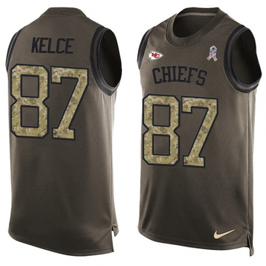Men's Nike Kansas City Chiefs 87 Travis Kelce Limited Green Salute to Service Tank Top NFL Jersey
