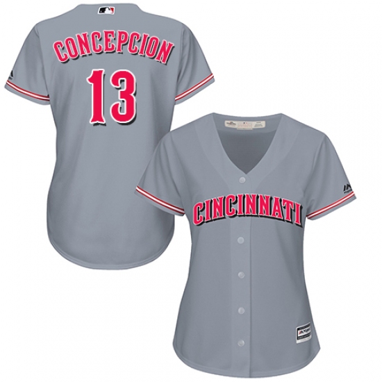 Women's Majestic Cincinnati Reds 13 Dave Concepcion Authentic Grey Road Cool Base MLB Jersey