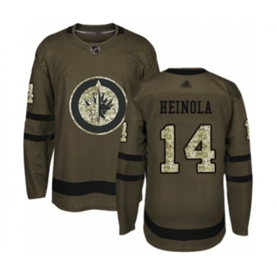 Men's Winnipeg Jets 14 Ville Heinola Authentic Green Salute to Service Hockey Jersey