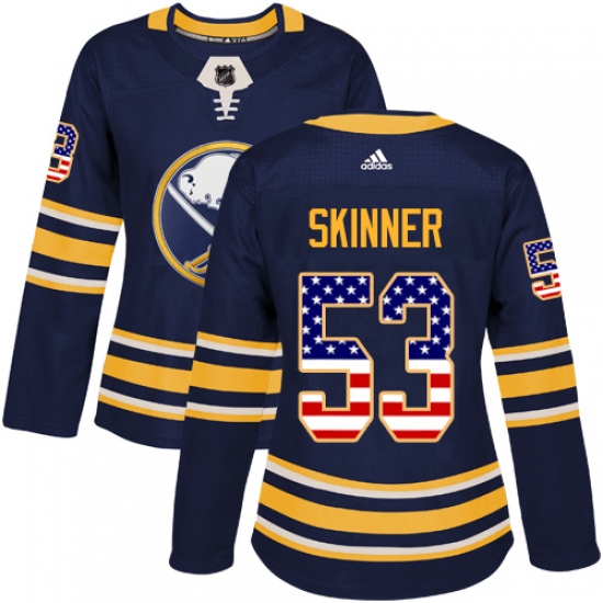 Women's Adidas Buffalo Sabres 53 Jeff Skinner Navy Blue Home Authentic USA Flag Stitched NHL Jersey