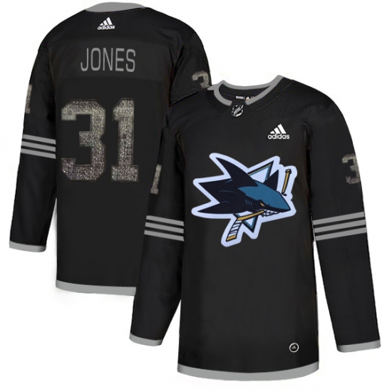 Men's Adidas San Jose Sharks 31 Martin Jones Black Authentic Classic Stitched NHL Jersey