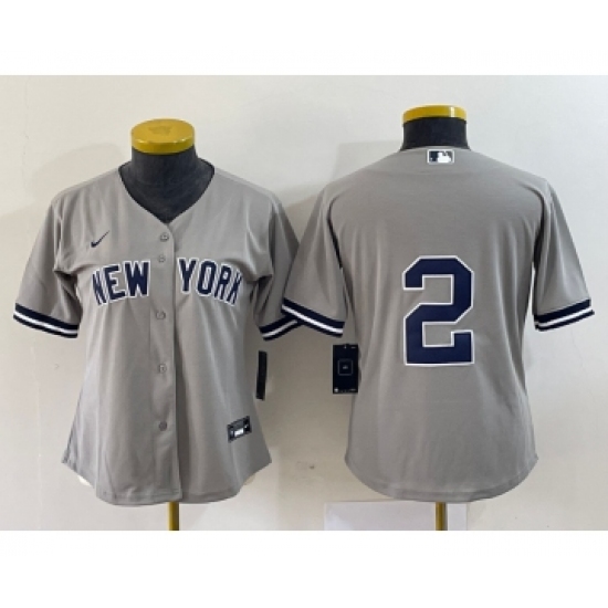 Women's Nike New York Yankees 2 Derek Jeter Grey No Name Stitched Cool Base Jersey