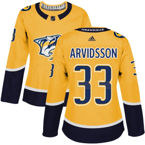 Women's Adidas Nashville Predators 33 Viktor Arvidsson Authentic Gold Home NHL Jersey