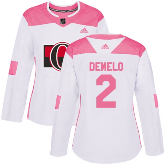 Women's Adidas Ottawa Senators 2 Dylan DeMelo Authentic White Pink Fashion NHL Jersey