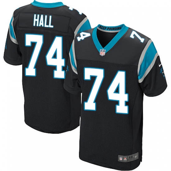 Men's Nike Carolina Panthers 74 Daeshon Hall Elite Black Team Color NFL Jersey