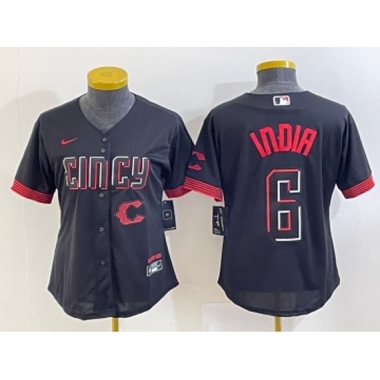 Women's Cincinnati Reds 6 Jonathan India Black 2023 City Connect Cool Base Stitched Jersey